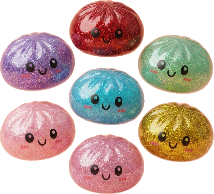 Glitter Dumpling Squishy Set 6-pack — i klämmet, mjukt slow-rise-skum