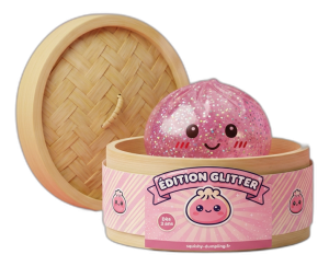 Glitter & Paljetter — squishy dumpling i sin bambu-ångkorg