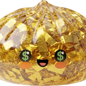 Gold Dumpling Squishy Sällsynt Utgåva — i klämmet, mjukt slow-rise-skum