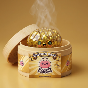 Gold Dumpling Squishy Sällsynt Utgåva i sin bambu-ångkorg