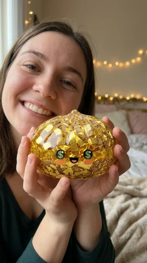 Gold Dumpling Squishy Sällsynt Utgåva i vardagen