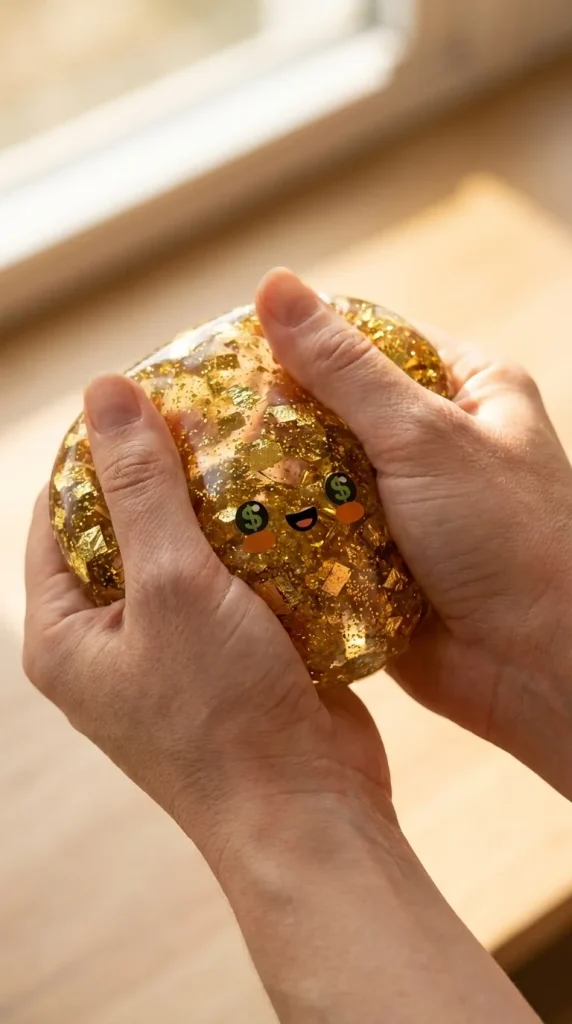 Gold Dumpling Squishy Sällsynt Utgåva mitt i klämmet