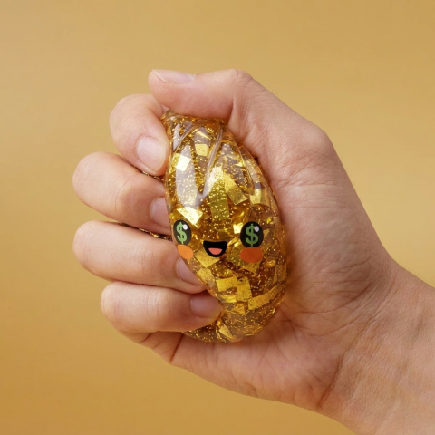 Gold Dumpling Squishy Sällsynt Utgåva — slow-rise-effekt, skummet återtar långsamt sin form