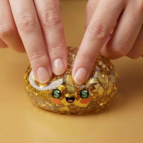Gold Dumpling Squishy Sällsynt Utgåva — i klämmet, mjukt slow-rise-skum