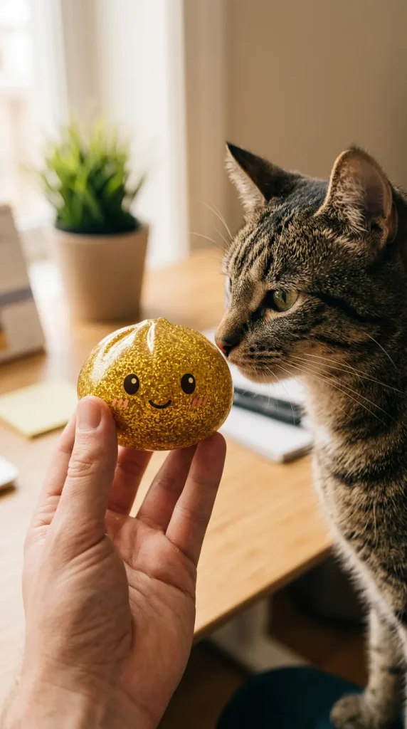 Glitter Dumpling Squishy Guld Deluxe med en gosedjursvän