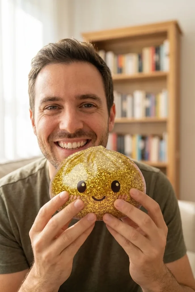 Glitter Dumpling Squishy Guld Deluxe i vardagen