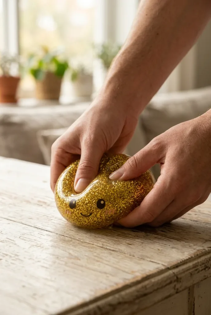 Glitter Dumpling Squishy Guld Deluxe mitt i klämmet