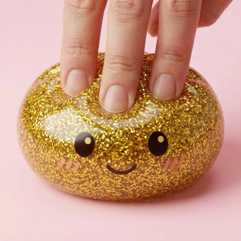 Glitter Dumpling Squishy Guld Deluxe — slow-rise-effekt, skummet återtar långsamt sin form