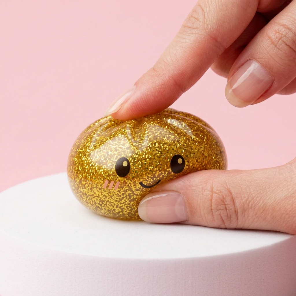 Glitter Dumpling Squishy Guld Deluxe — i klämmet, mjukt slow-rise-skum
