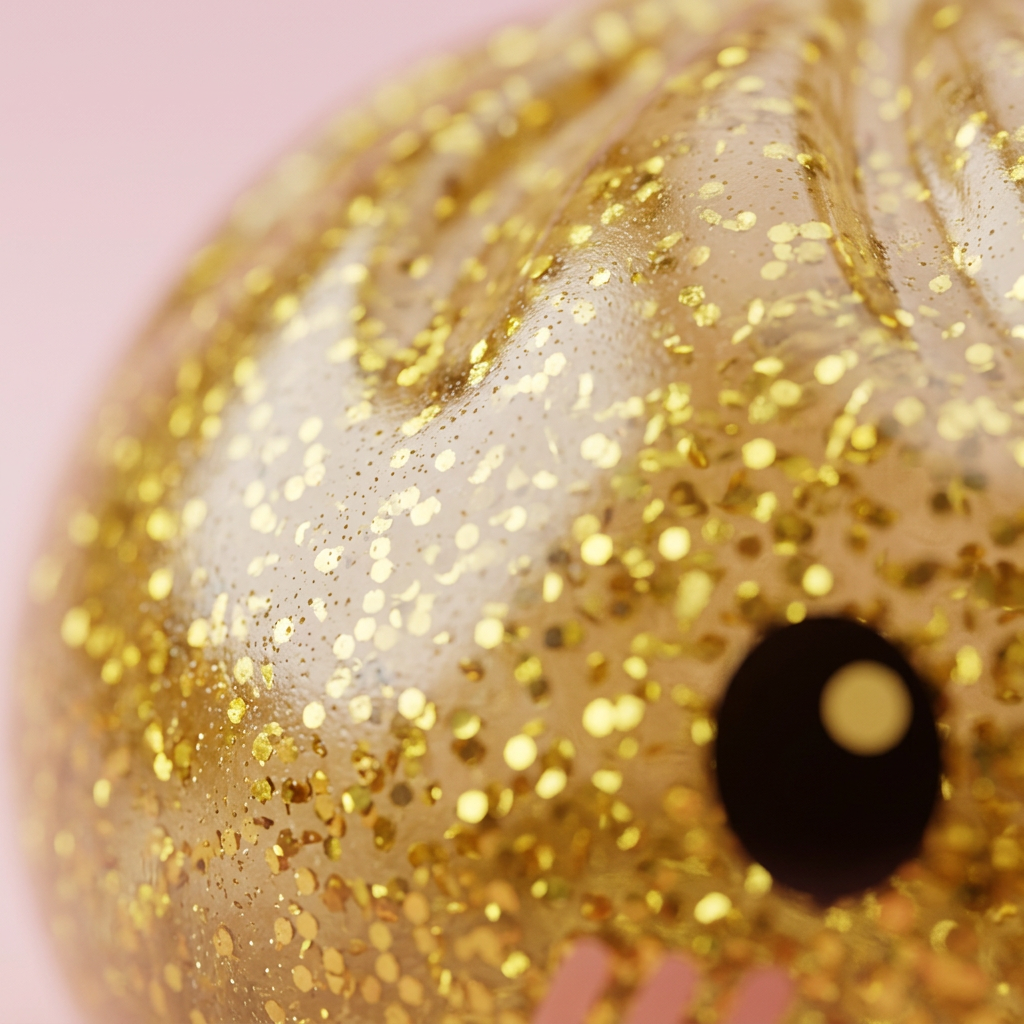 Glitter Dumpling Squishy Guld Deluxe — närbild på strukturen