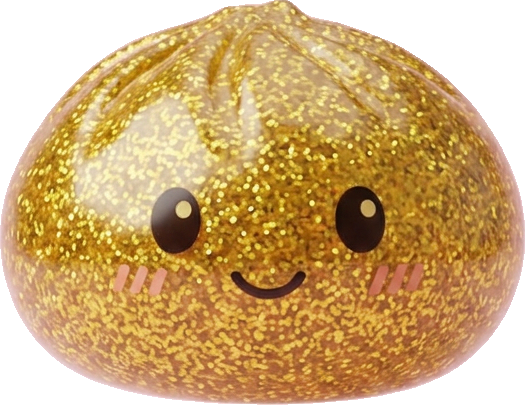 Glitter Dumpling Squishy Guld Deluxe — i klämmet, mjukt slow-rise-skum