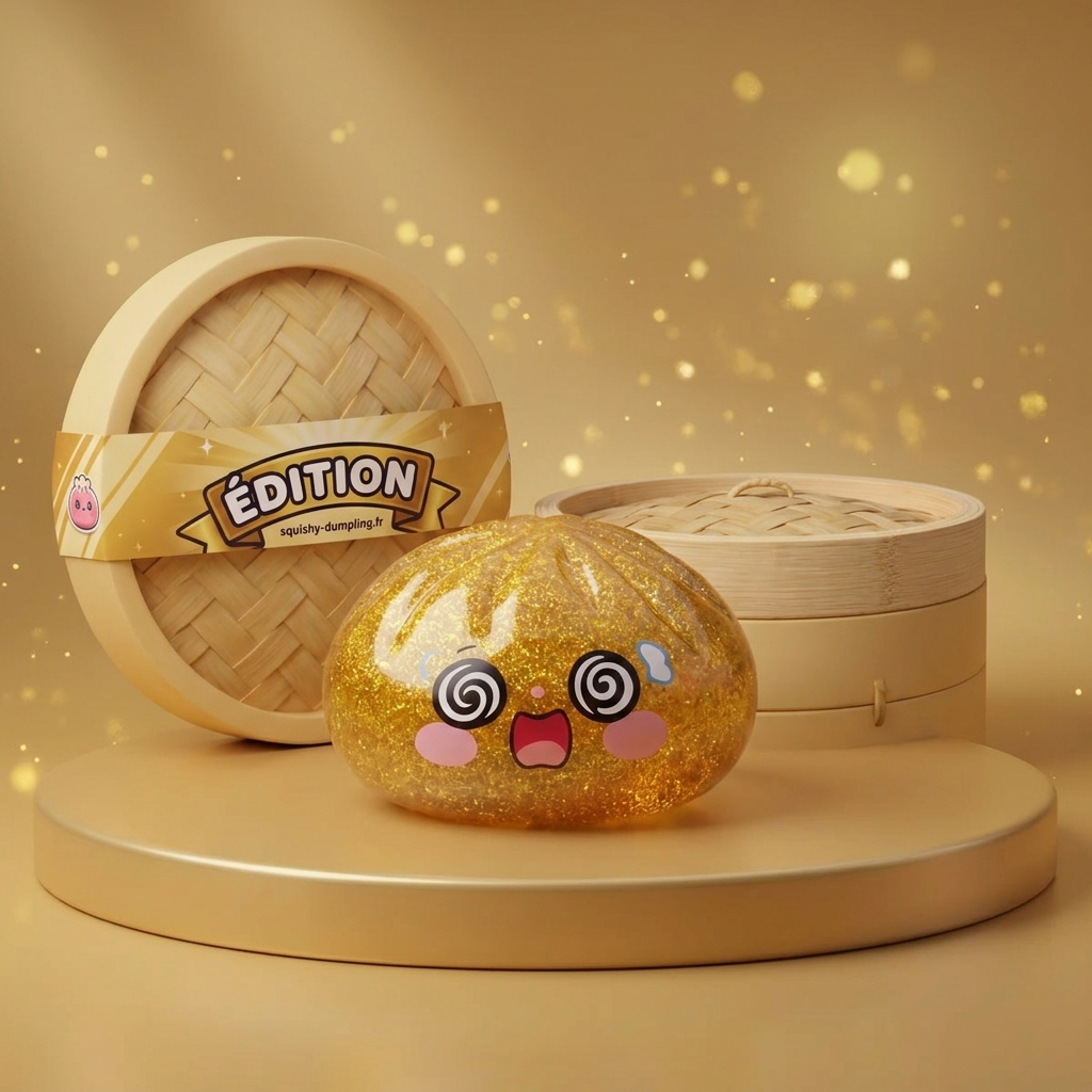Gold Dumpling Squishy Lycka i sin kawaii-miljö