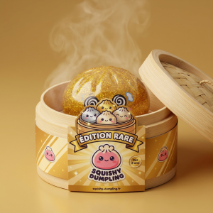 Gold Dumpling Squishy Lycka i sin bambu-ångkorg