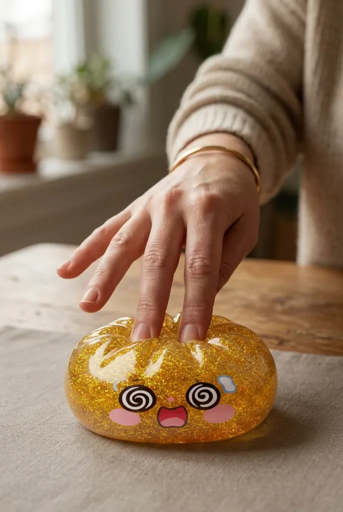 Gold Dumpling Squishy Lycka mitt i klämmet