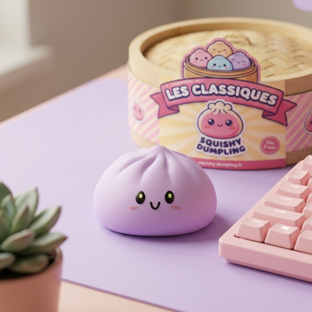 Dumpling Squishy Magenta i sin kawaii-miljö
