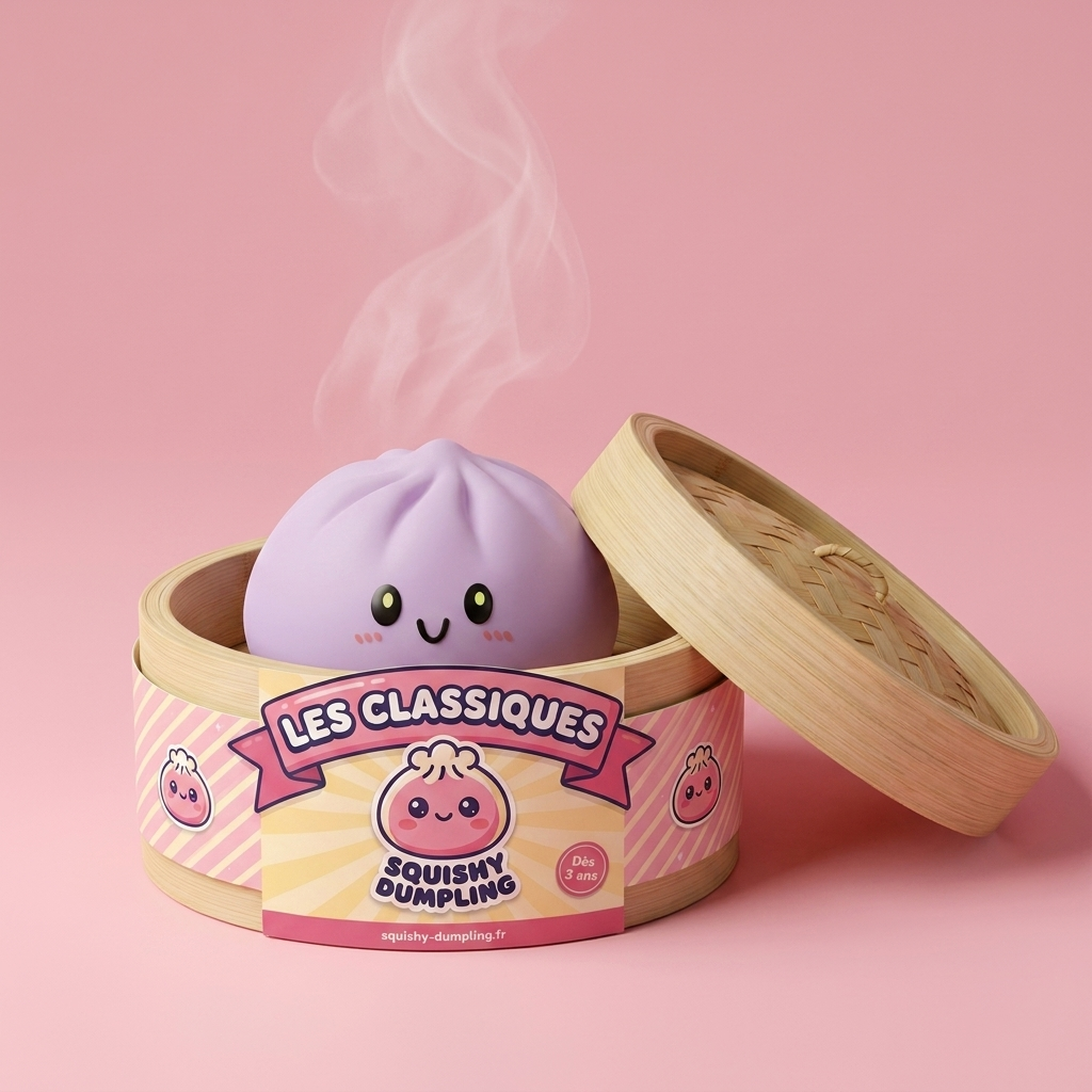 Dumpling Squishy Magenta i sin bambu-ångkorg
