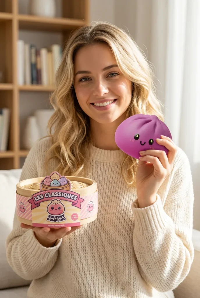 Dumpling Squishy Magenta med sin ask