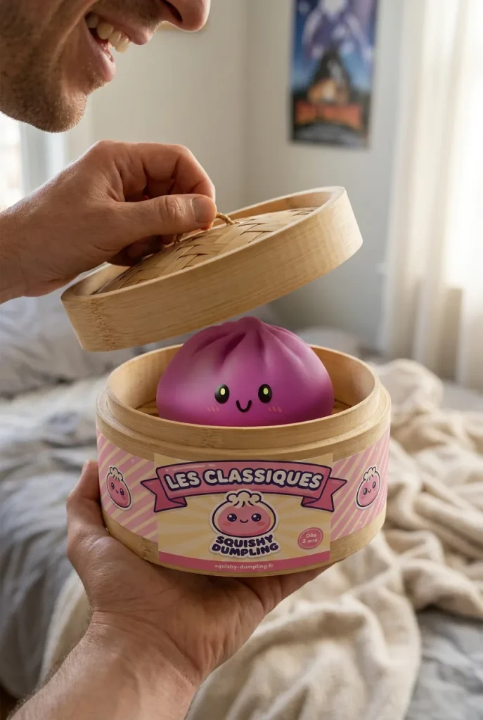 Dumpling Squishy Magenta i unboxing-ögonblicket