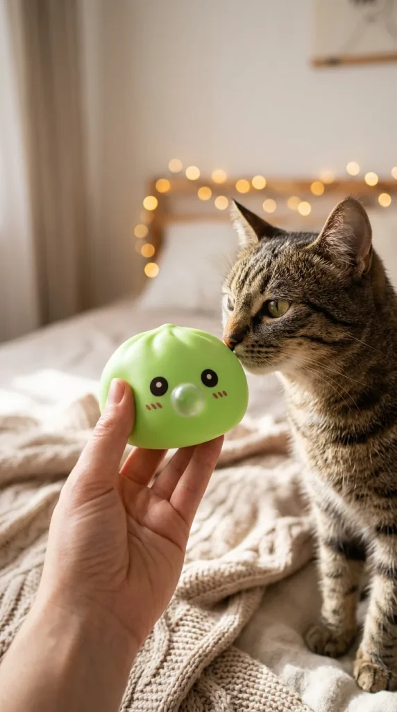 Dumpling Squishy Grön med Bambukorg med en gosedjursvän