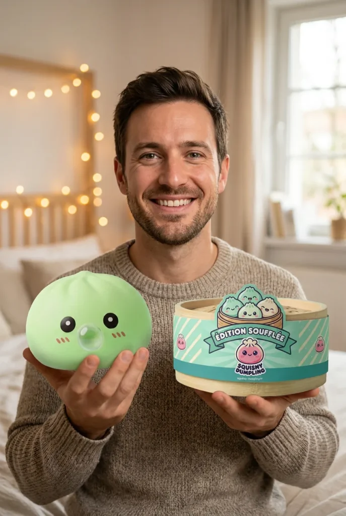 Dumpling Squishy Grön med Bambukorg med sin ask
