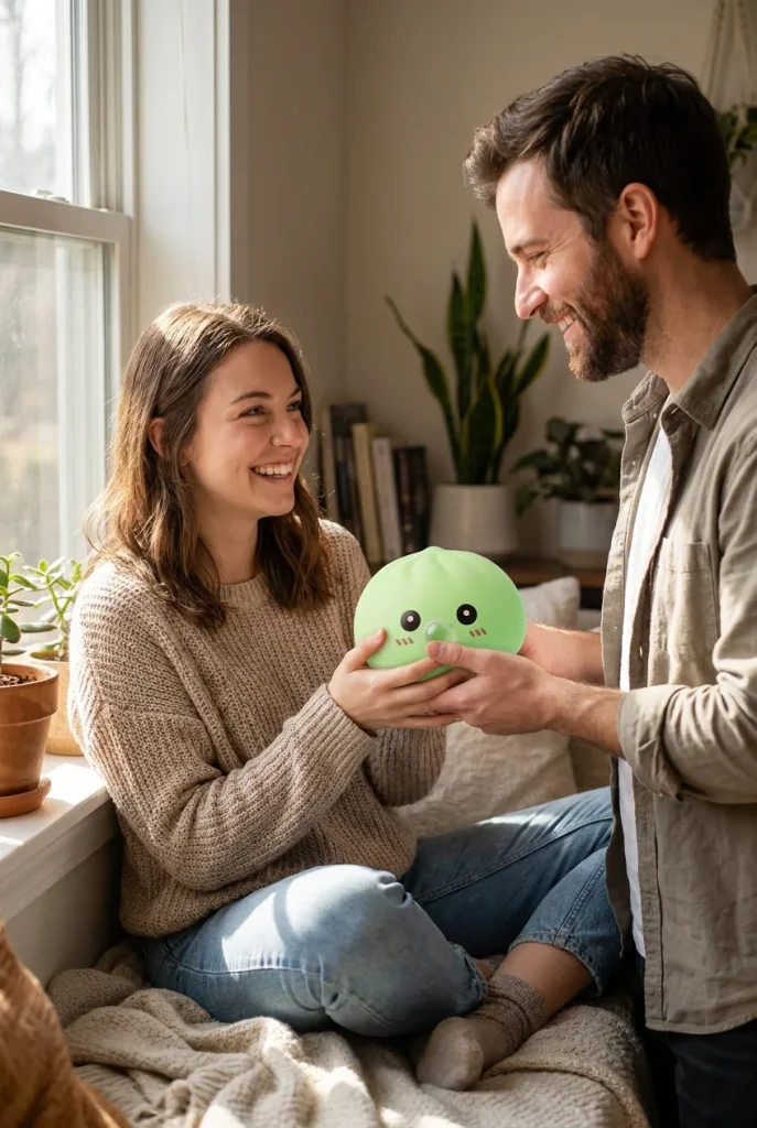 Dumpling Squishy Grön med Bambukorg som presenttips