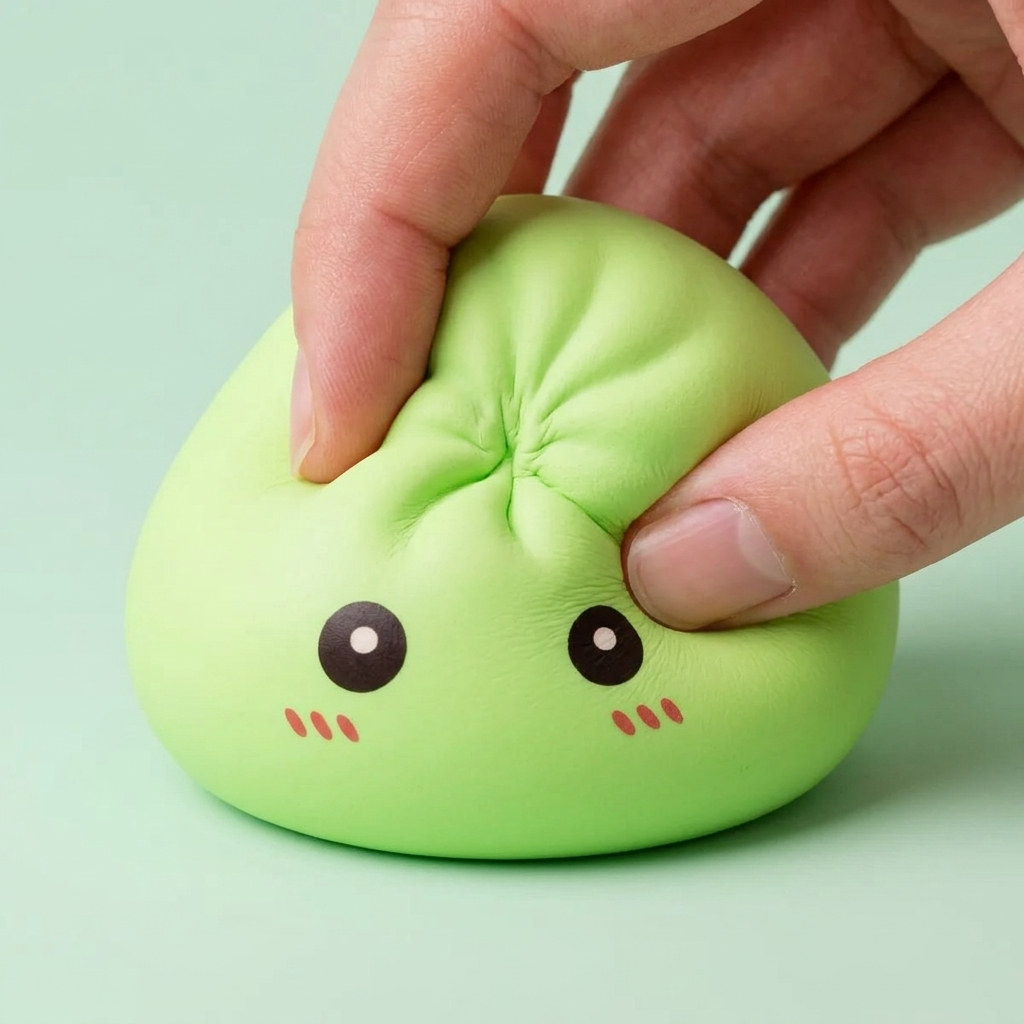 Dumpling Squishy Grön med Bambukorg — slow-rise-effekt, skummet återtar långsamt sin form