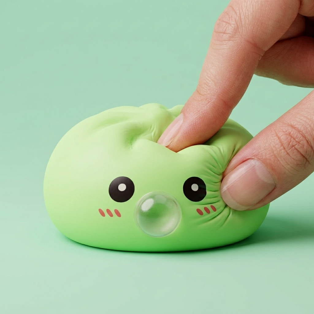 Dumpling Squishy Grön med Bambukorg — i klämmet, mjukt slow-rise-skum