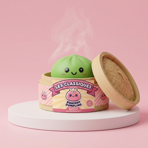 Dumpling Squishy Matcha Grön i sin bambu-ångkorg