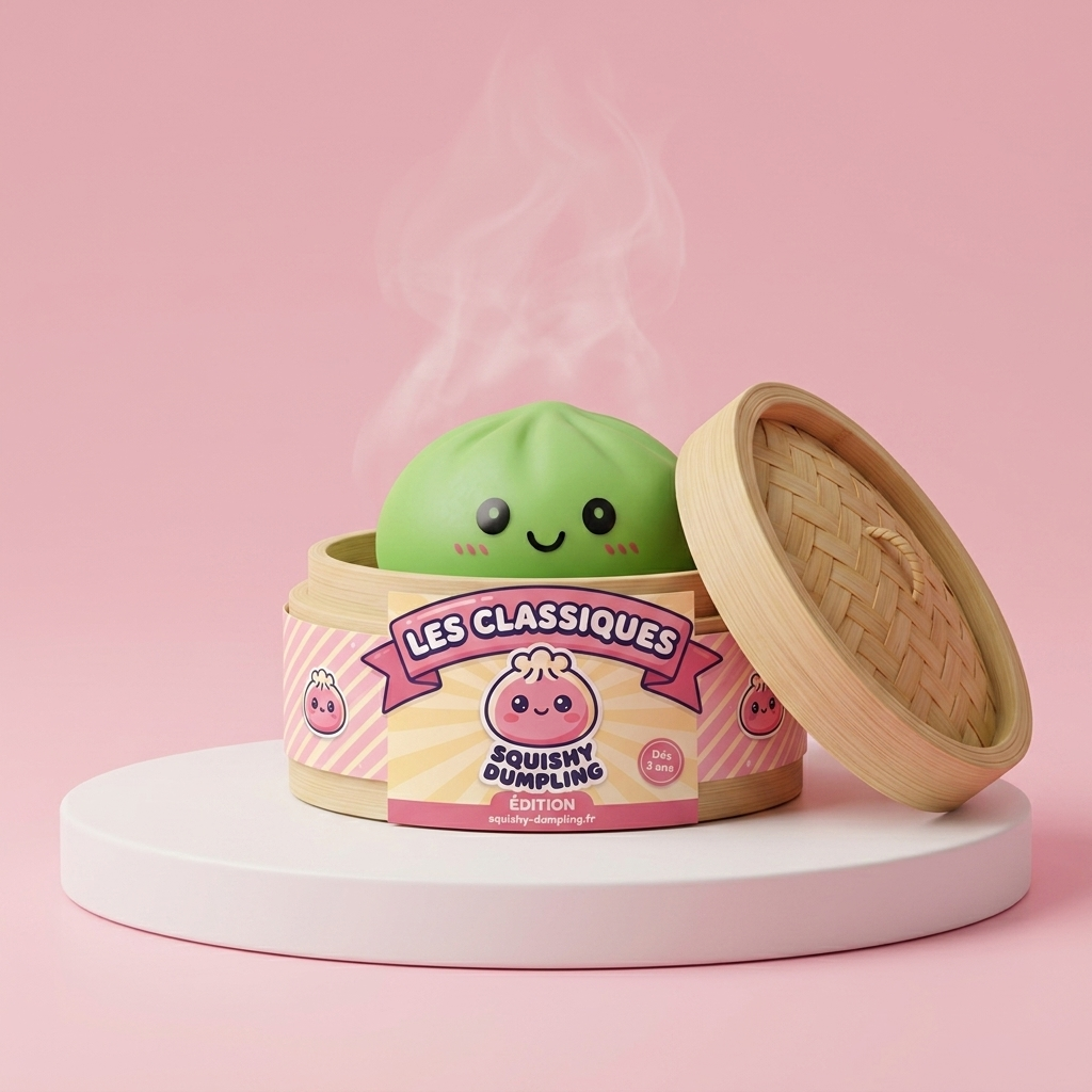 Dumpling Squishy Matcha Grön i sin bambu-ångkorg