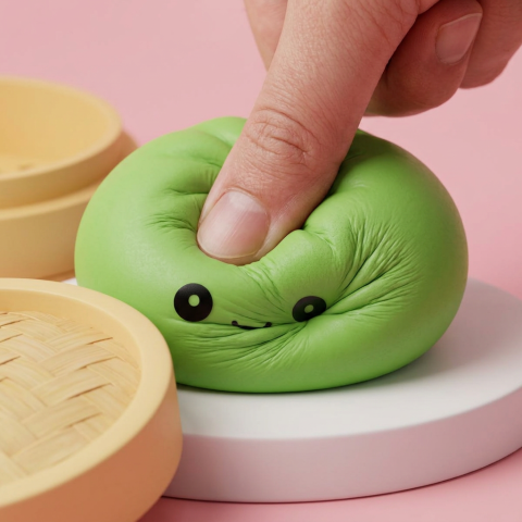 Dumpling Squishy Matcha Grön — slow-rise-effekt, skummet återtar långsamt sin form