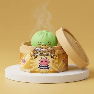 Dumpling Squishy Matcha Grön Rare Blow i sin bambu-ångkorg