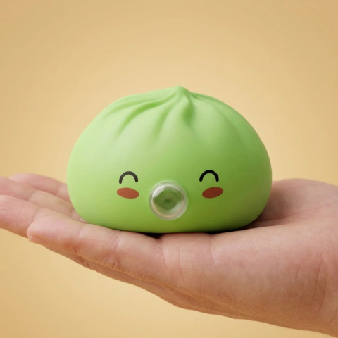 Dumpling Squishy Matcha Grön Rare Blow i handen, verklig storlek