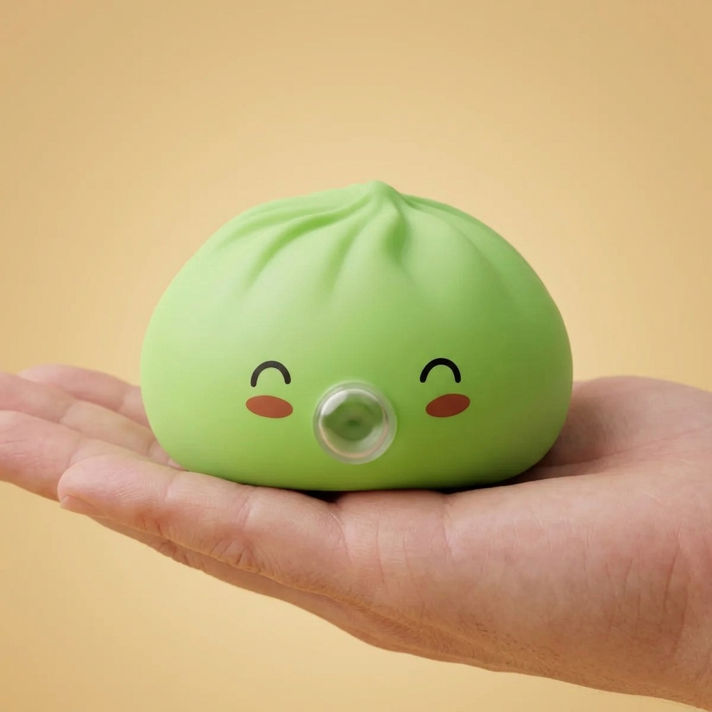 Dumpling Squishy Matcha Grön Rare Blow i handen, verklig storlek