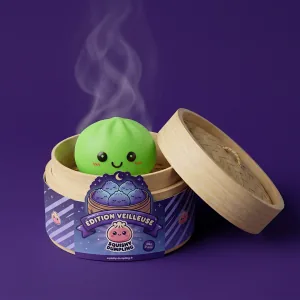 Dumpling Squishy Nattlampa Grön Lysande i sin bambu-ångkorg