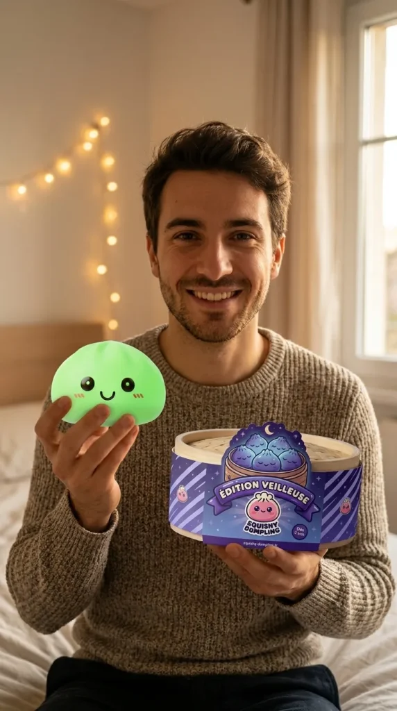 Dumpling Squishy Nattlampa Grön Lysande med sin ask