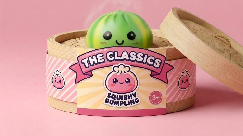 Tie Dye Dumpling Squishy Grön Virvel i sin bambu-ångkorg