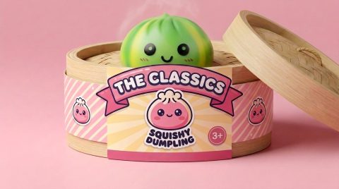 Tie Dye Dumpling Squishy Grön Virvel i sin bambu-ångkorg