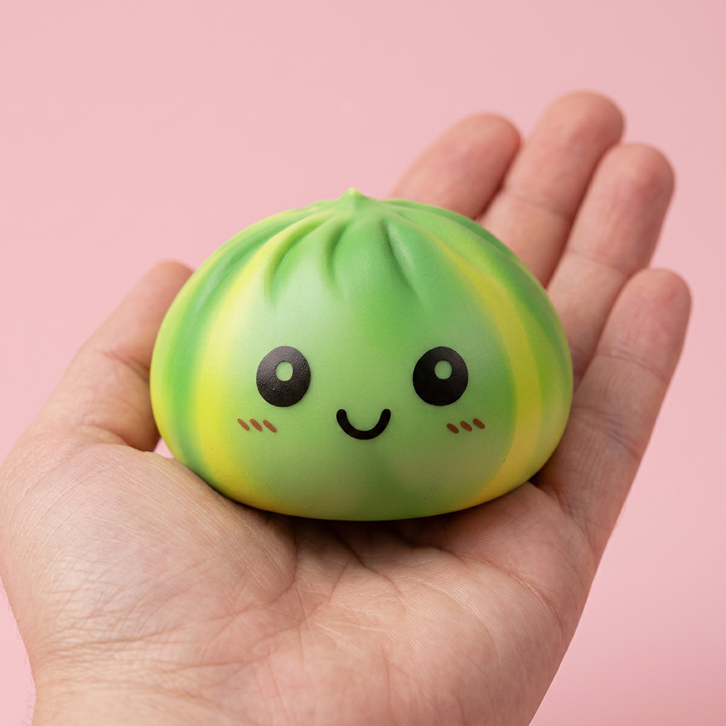 Tie Dye Dumpling Squishy Grön Virvel i handen, verklig storlek
