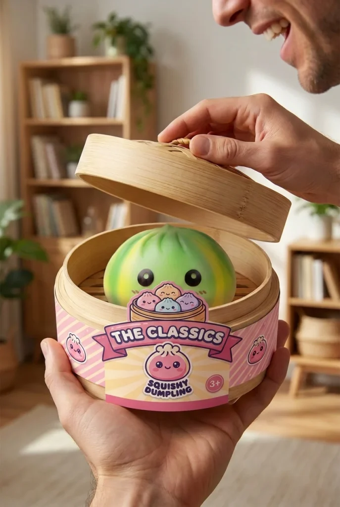 Tie Dye Dumpling Squishy Grön Virvel i unboxing-ögonblicket