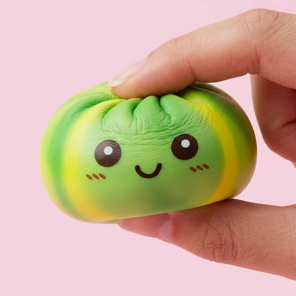 Tie Dye Dumpling Squishy Grön Virvel — i klämmet, mjukt slow-rise-skum