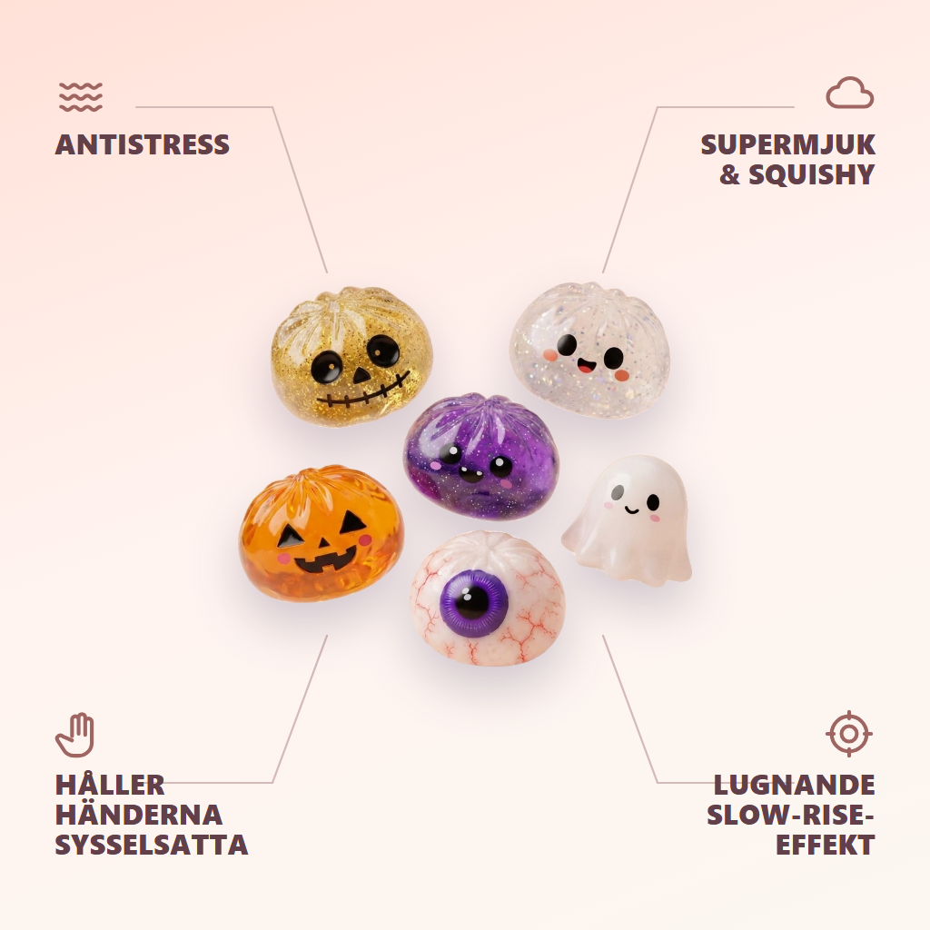 Dumpling Squishy Halloween Set de 5 — dess fördelar