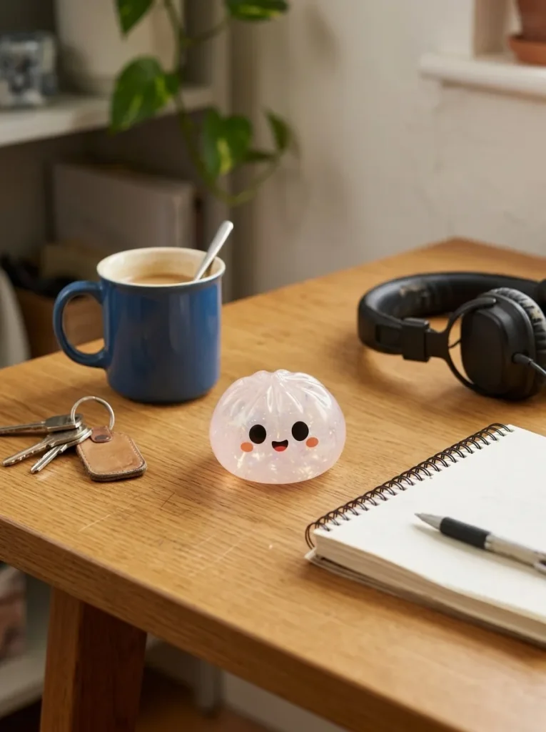 Dumpling Squishy Halloween Set de 5 på skrivbordet