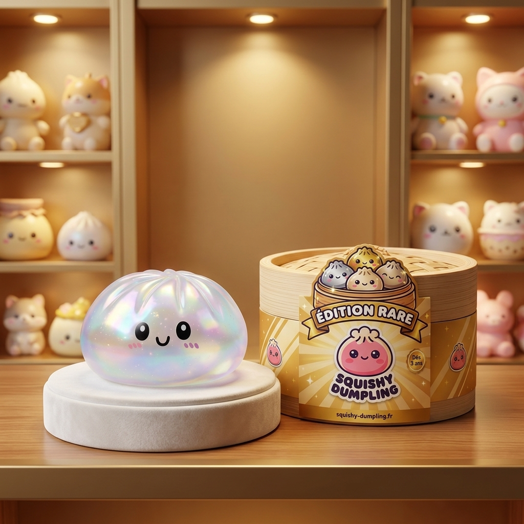 Holographic Dumpling Squishy Regnbågsskimmer i sin kawaii-miljö