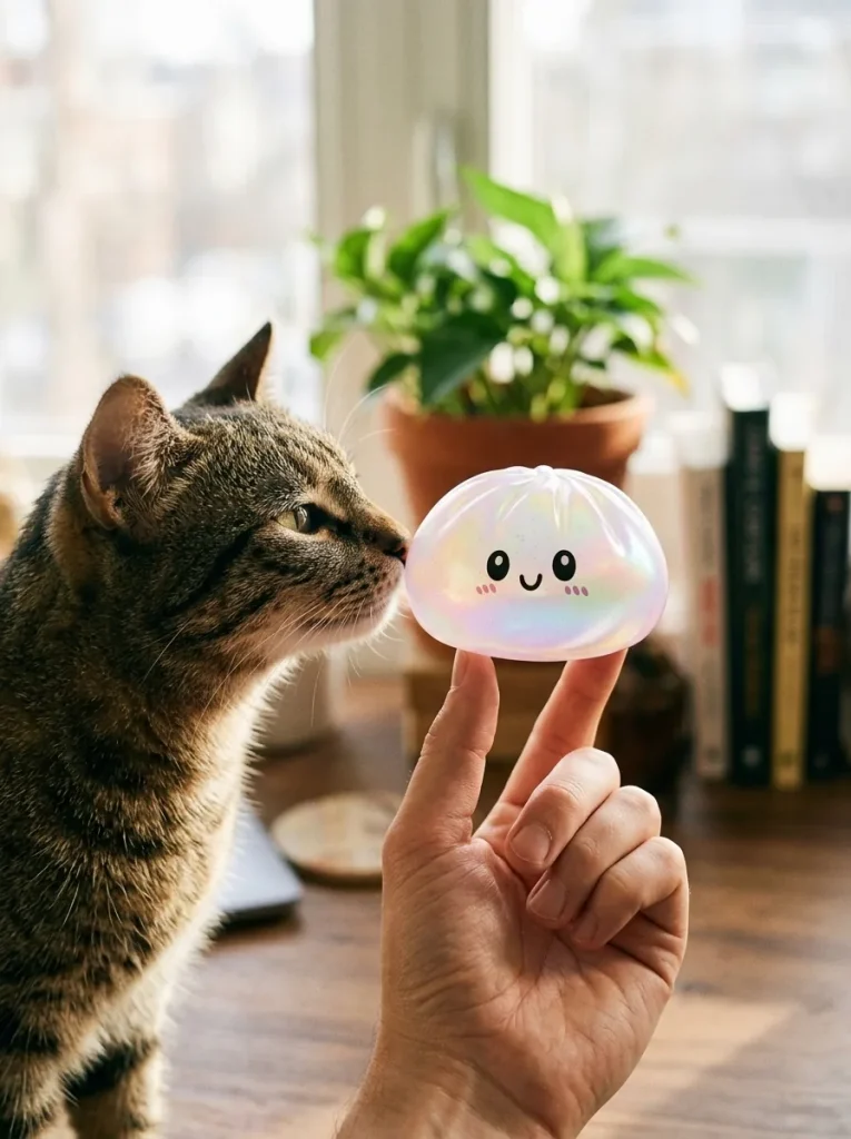 Holographic Dumpling Squishy Regnbågsskimmer med en gosedjursvän