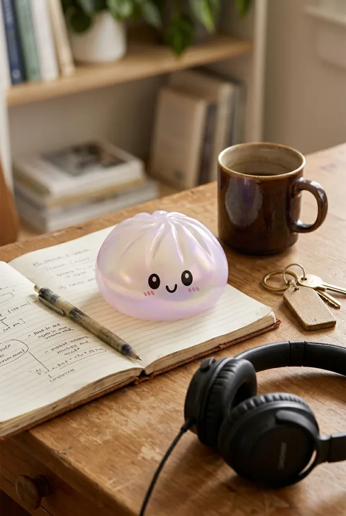 Holographic Dumpling Squishy Regnbågsskimmer på skrivbordet