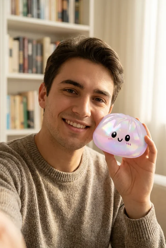 Holographic Dumpling Squishy Regnbågsskimmer i vardagen