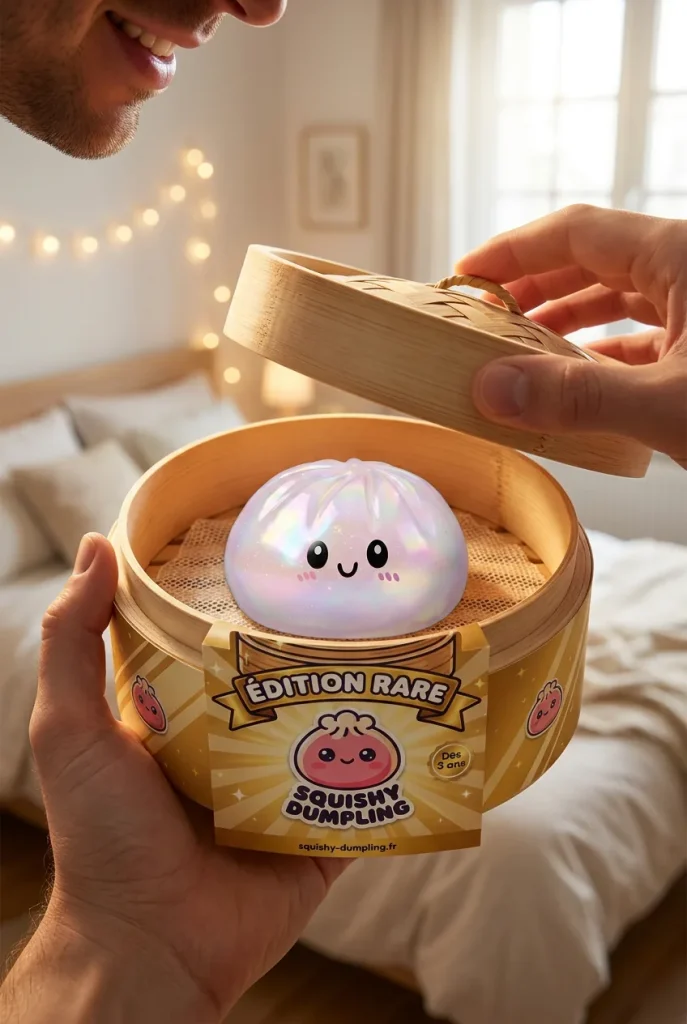 Holographic Dumpling Squishy Regnbågsskimmer i unboxing-ögonblicket
