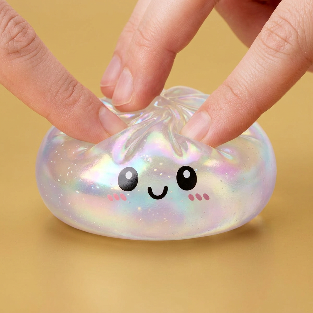 Holographic Dumpling Squishy Regnbågsskimmer — i klämmet, mjukt slow-rise-skum