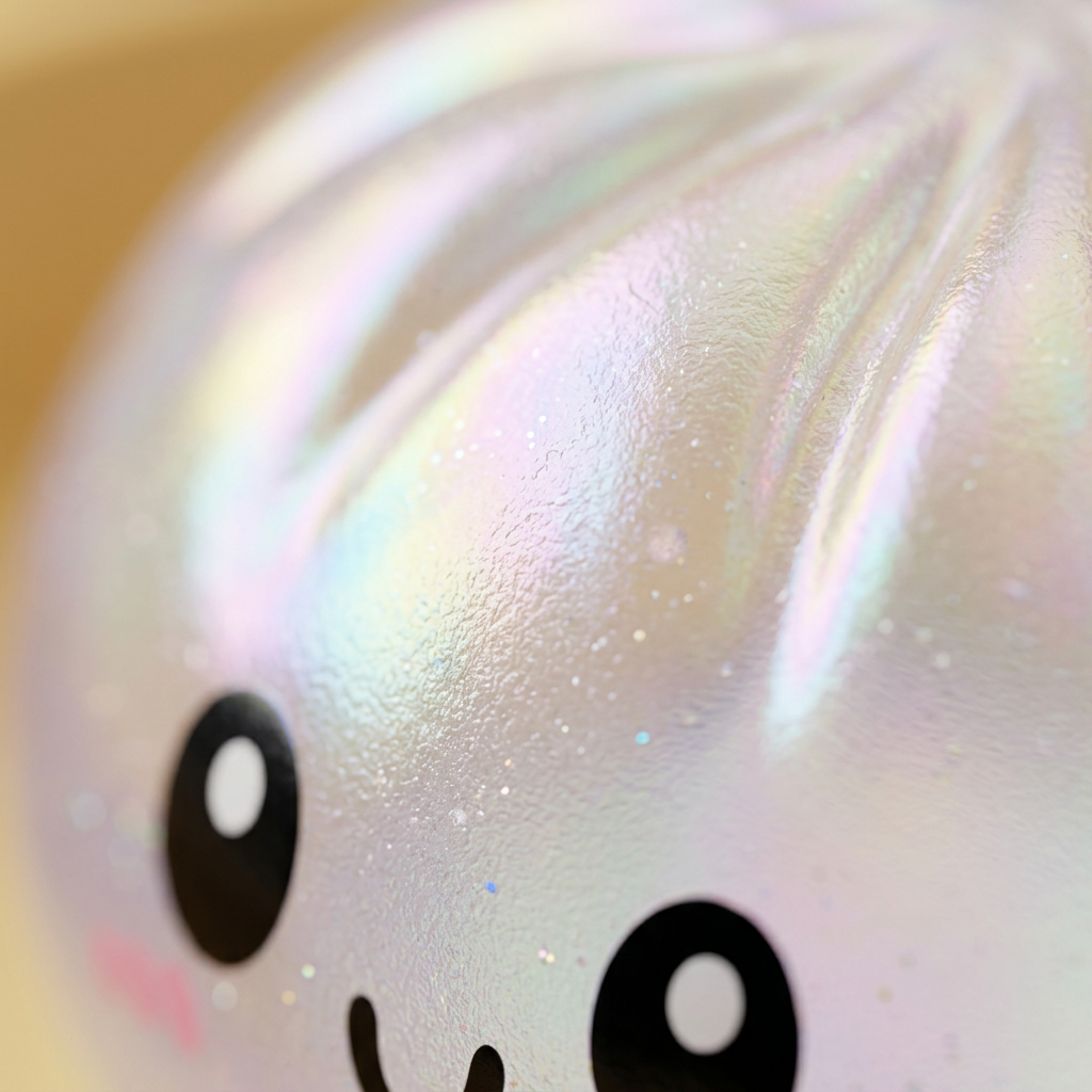 Holographic Dumpling Squishy Regnbågsskimmer — närbild på strukturen