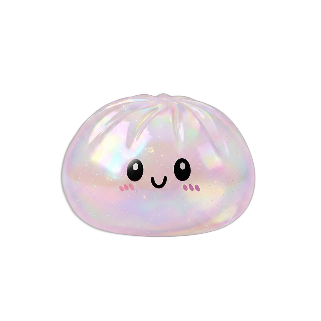 Holographic Dumpling Squishy Regnbågsskimmer — i klämmet, mjukt slow-rise-skum